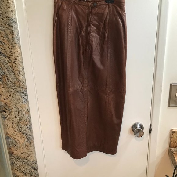 Brown leather skirt, Chocolate brown, size 5/6 - Picture 3 of 7